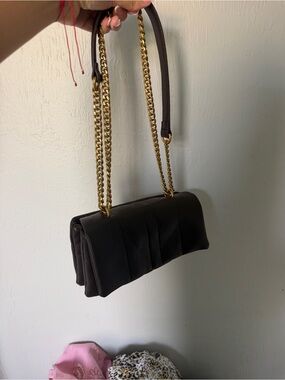 Zara Dark Brown Quilted Shoulder Bag with Gold Chain